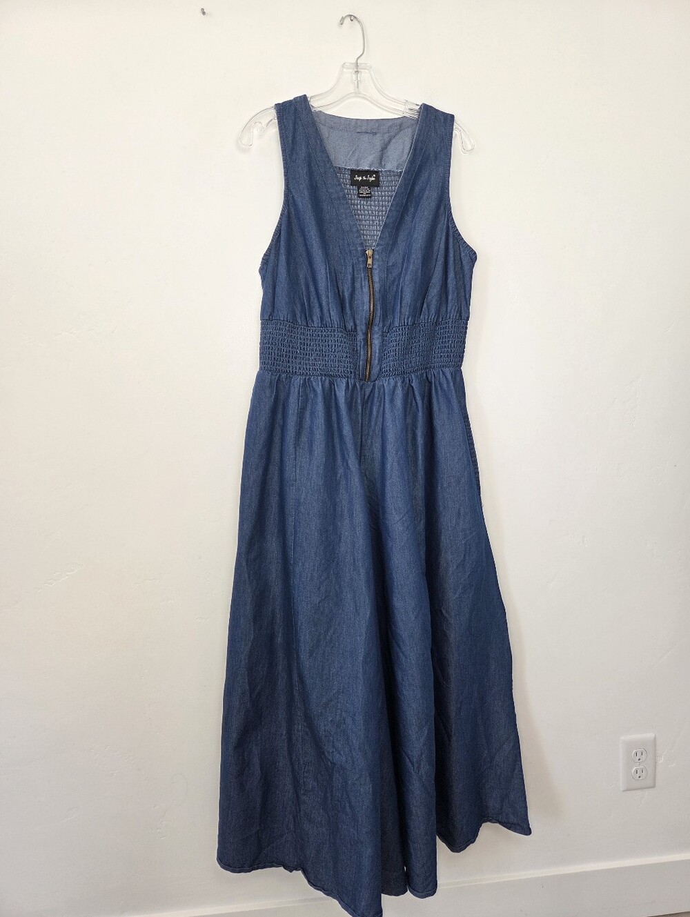 Step In Style Blue Denim Maxi Dress Culottes Wide Leg Smocked Plus Size 2X